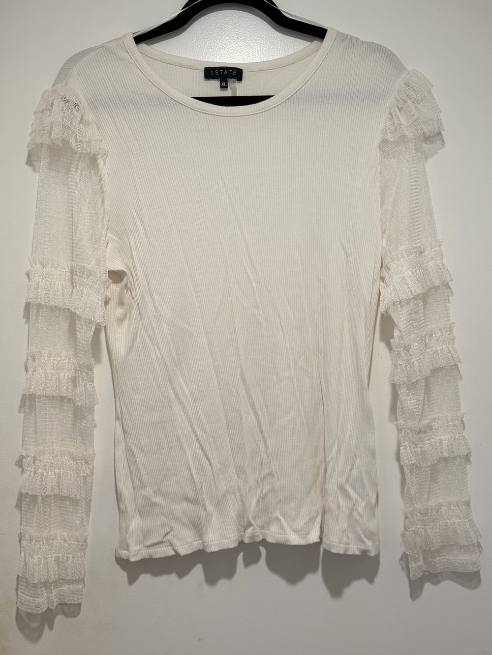 STATE Cream Long-Sleeve Top with Layered Ruffle Sleeves